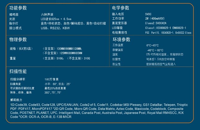 國產二維碼掃描儀產品參數